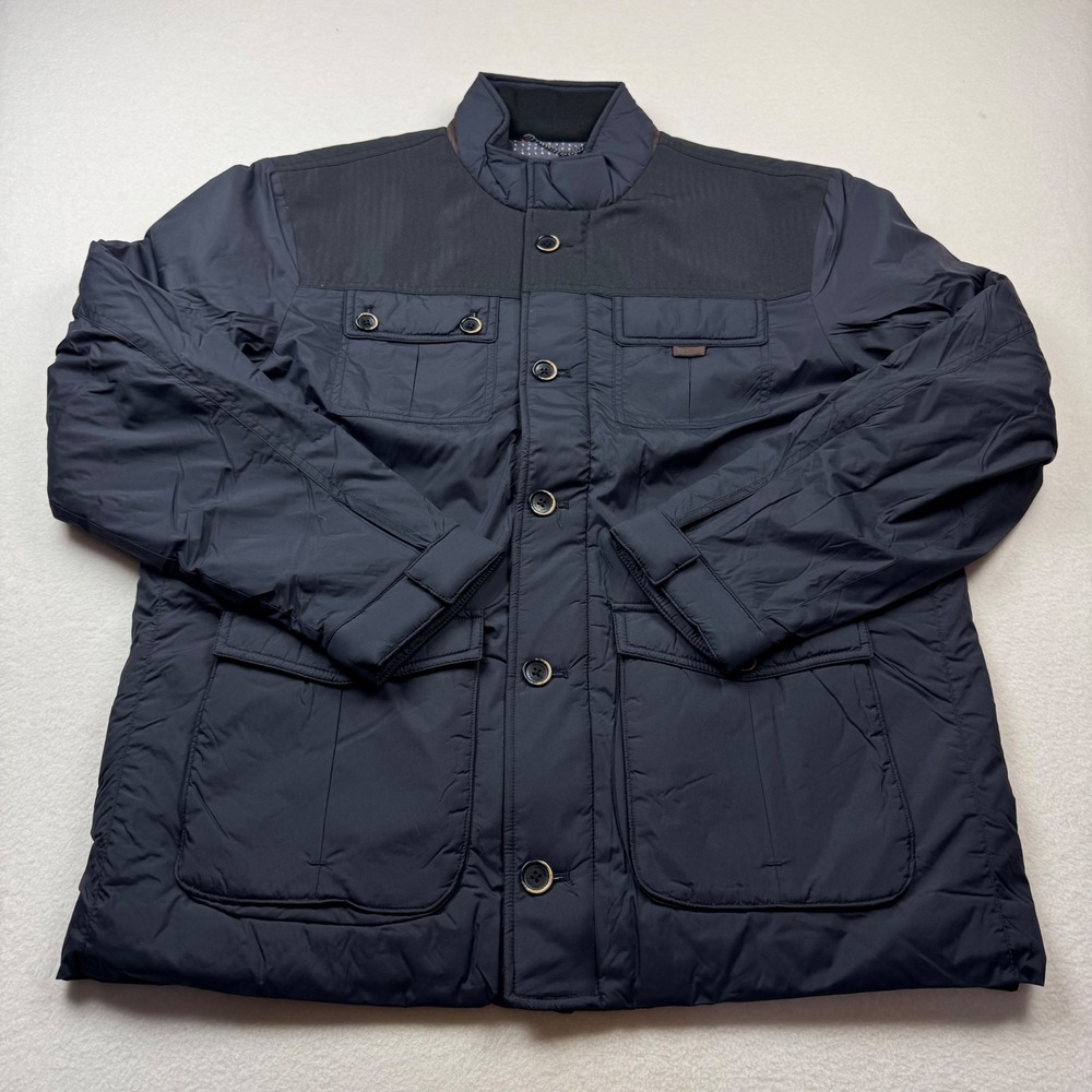 Untuckit Rodier Jacket Men's Large Black Quilted Button Front Utility Coat NWT‎